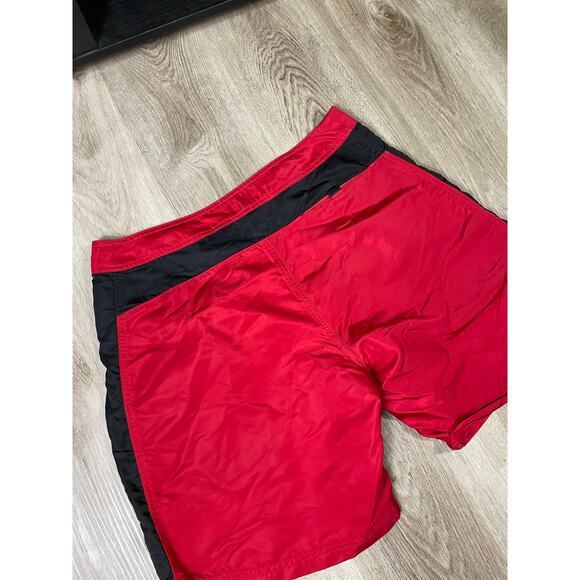 Vintage RLX Polo Sport Men’s 34 Red Nylon Swim‎ Trunks Black Stripe Y2K Shorts - Picture 9 of 14
